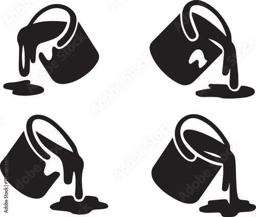 Paint bucket spilling set isolated vector illustration