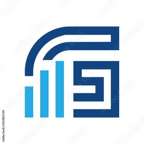 The image shows a flat logo design of an initial letter G with a graph bar as the main component in blue color that looks clean and sharp on a white background for business and finance related purpose