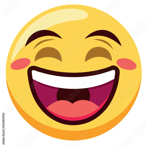 Gleeful Emoji with Wide Grin, Blushed Cheeks, and Expressive Features Image