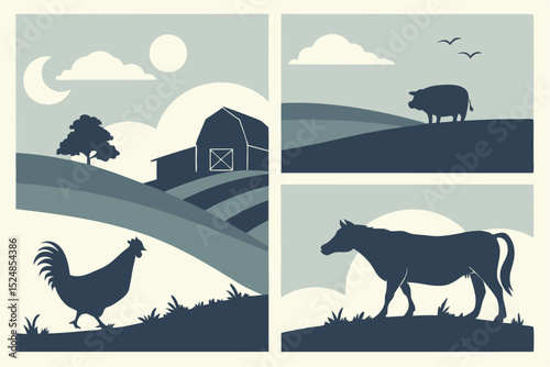 Silhouettes of the Barnyard: Vector Art Series