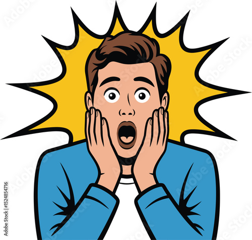 Shocked man with open mouth expression in pop art style illustration
