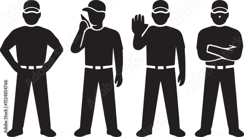 Security guard standing set isolated vector illustration