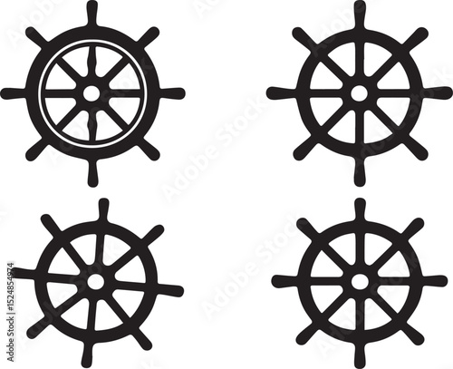  Ship wheel set isolated vector illustration