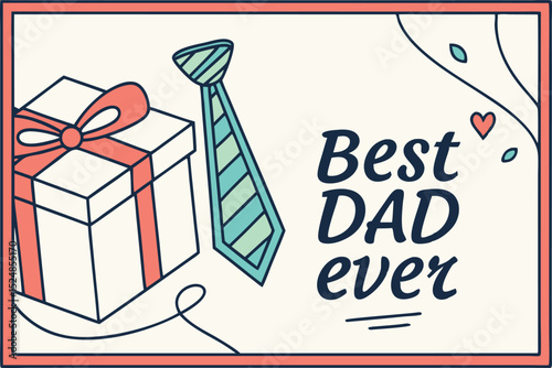 Happy father's day card with a festive gift box, ribbon, and tie design for a joyful celebration