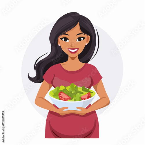 Pregnant Woman Holding Green Salad