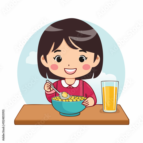 Little Girl Eating Breakfast Cereals