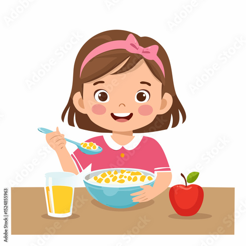Little Girl Eating Breakfast Cereals