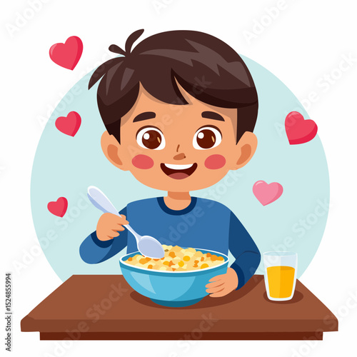 Little Boy Eating Breakfast Cereals
