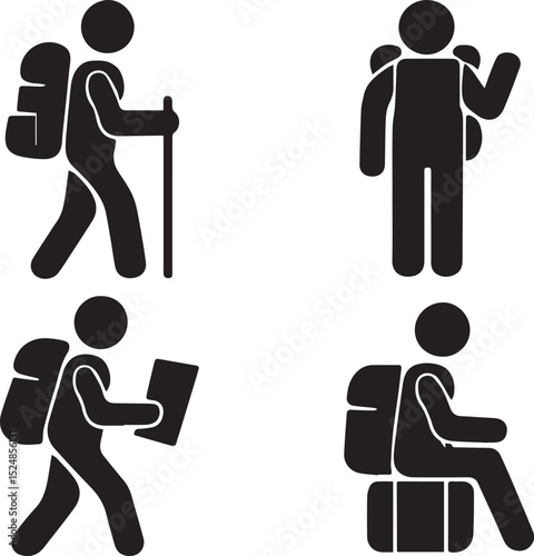 Tourist with backpack set isolated vector illustration