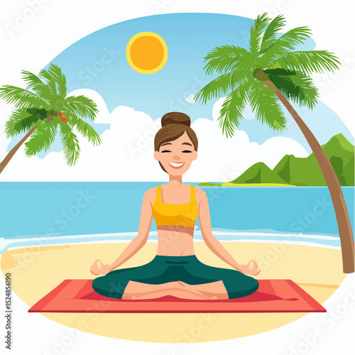 Woman Doing Yoga at Beach in Meditation Pose
