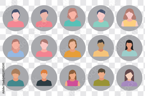 Silhouette head, avatar face, person icon people. Male and female profile. Vector illustration set
