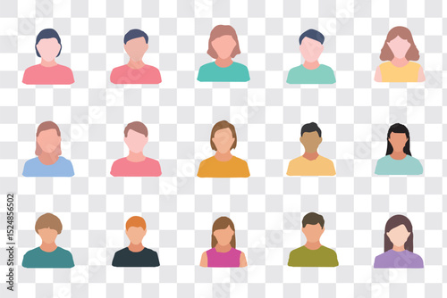 Vector people faces avatars and users collection - Set of illustrations with profile pictures of diverse people in various clothes and styles. Flat design in oval frame on white background