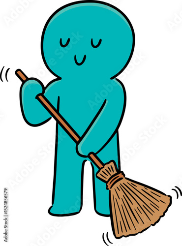 Illustration of man using broom
