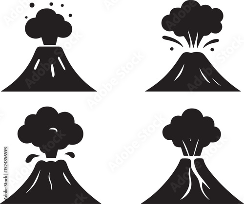 Volcano erupting set isolated vector illustration