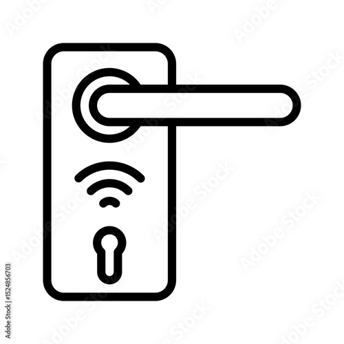 A modern, minimalist black outline door lock icon with signal waves. Represents smart home security, access control, and connected entry. Ideal for safety apps/websites.