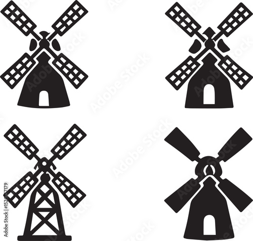  Windmill set isolated vector illustration