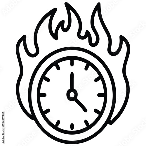 Burning Clock Time Running Out, Deadline Concept, Urgent Reminder Symbol