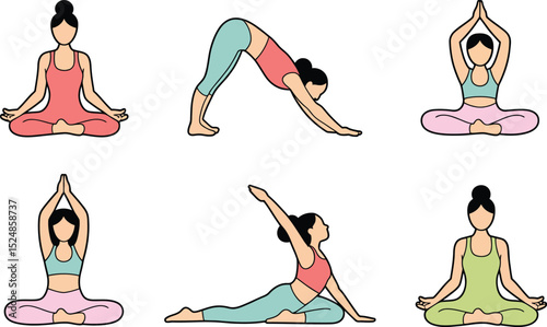 Yoga poses collection art for wellness fitness and meditation practice
