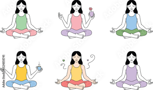 Diverse woman practicing meditation with elements of wellness and mindfulness practices