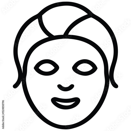 Facial mask with towel wrap outline for skincare or beauty illustration concept