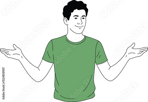 Confused man spreading arms expressing uncertainty and doubt with questioning gesture