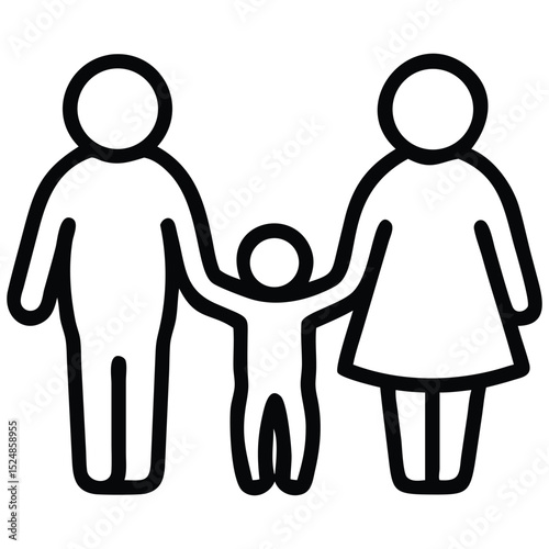 Family Icon Illustration Parents Holding Child's Hands, Symbolic Family Unit Representation
