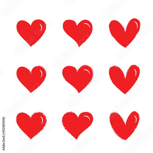 Hand Drawn Love Bundle,Red Solid Love Sketched hearts Silhouette,love icons