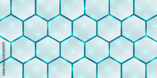 White 3d hexagonal technology vector abstract background. Blue bright energy flashes under hexagon in modern technology futuristic background vector illustration. White honeycomb texture grid.