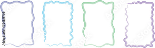 Set of Hand-Drawn Rectangular Frames with Scalloped Edges in Elegant Watercolor Style Featuring Wavy and Decorative Outlines