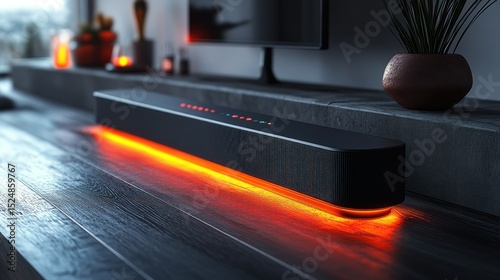 Modern sound bar with orange lighting