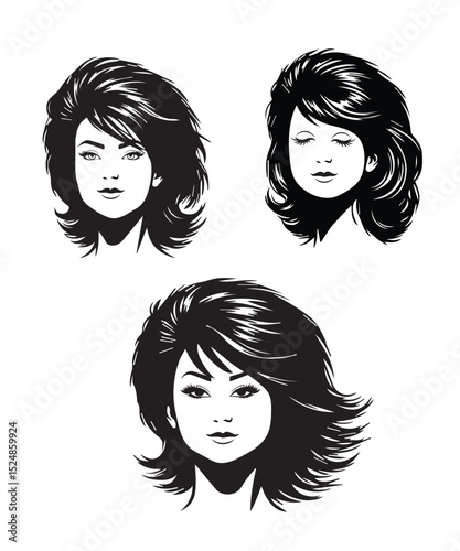Retro Female Silhouette Portraits with Voluminous Vintage Hairstyles.