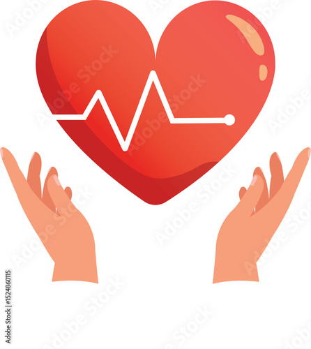 Hand  holding heartbeat, medical service, heart beat pulse check up healthcare service vector illustration.