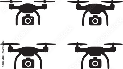 Drone with camera set isolated vector illustration