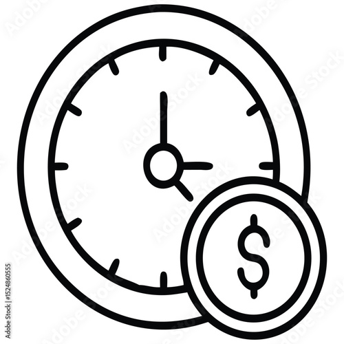 Linear Design Time is Money Icon Featuring Clock and Dollar Currency Sign