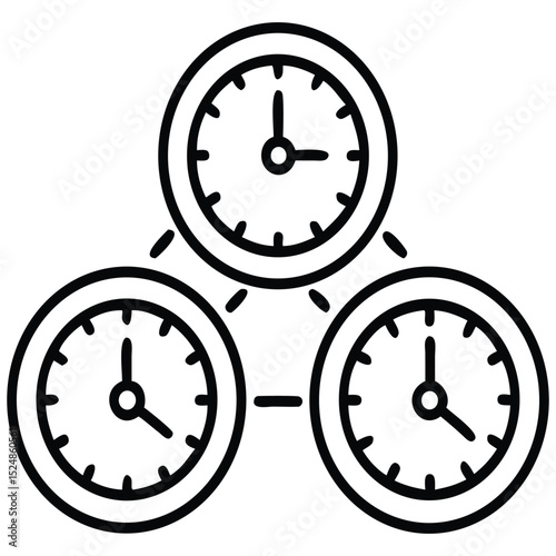 Linked Clock Faces Time Management, Schedules, and Coordination Concept Icon Illustration