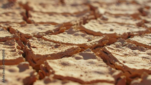 Extreme Close Up of Cracked Desert Earth Drying Under Sun
