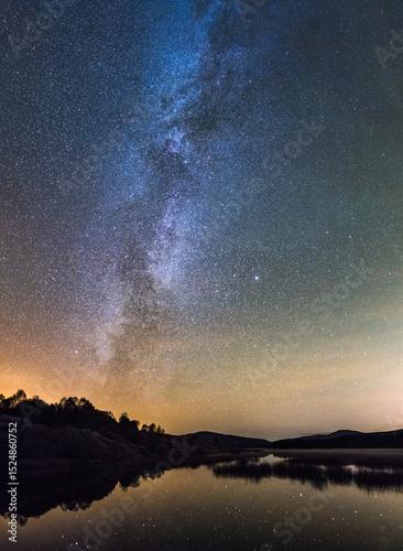 Milky Way and stars over Loch Stroan, Galloway Dark Sky Park, Galloway Forest, Dumfries & Galloway, Scotland
