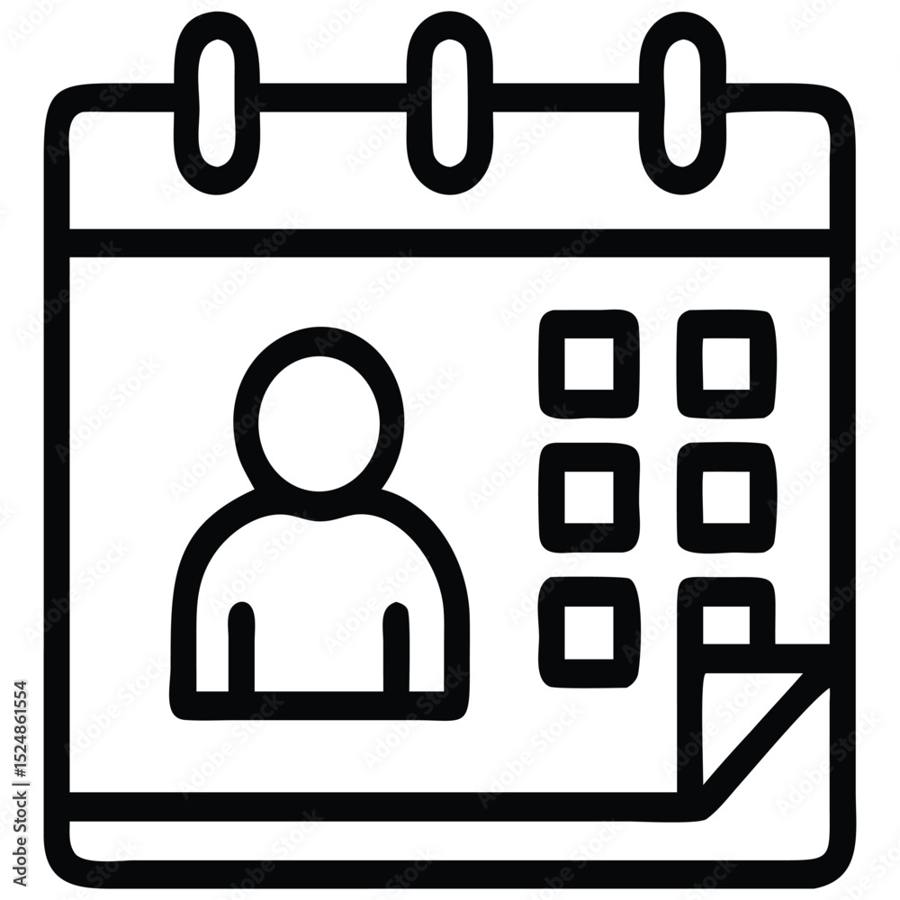 Outline Calendar with Person Icon and Schedule Grid Design