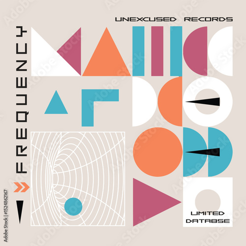 colorful geometric shapes box web concept with positive text design for fashion print and graphics