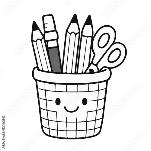Cute School Supplies Clipart Set | Kawaii Style Line Art for Teachers