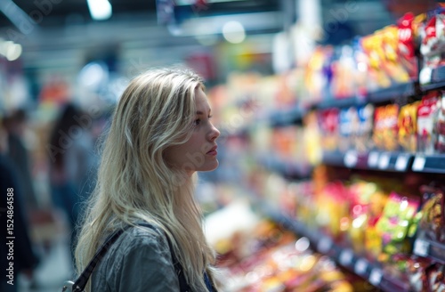 Wallpaper Mural Woman shopping groceries in modern supermarket aisle Torontodigital.ca