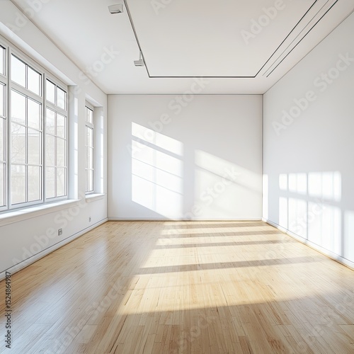Wallpaper Mural Sunlit empty room with hardwood floors and large windows (32) Torontodigital.ca