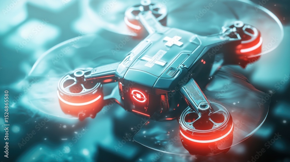 Obraz premium Futuristic Medical Drone, Aerial Emergency Response