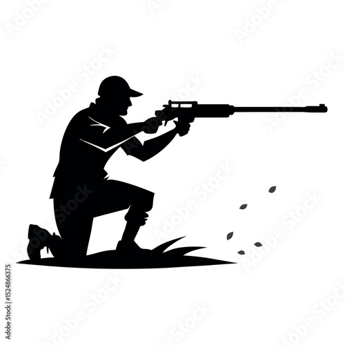 Kneeling Silhouette of a Man Aiming Rifle During Target Practice Session Outdoors
