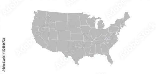 Grey vector map of the USA, isolated on white background, drawing, simple
