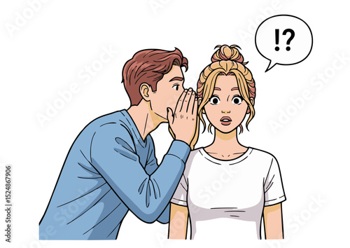 Whispering Secret A Couple's Illustrated Moment of Intrigue and Curiosity