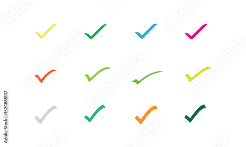 Colorful Tick Mark Symbol Set Flat Icon Design.