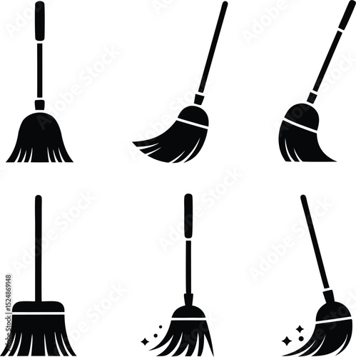 Collection of Black Broom Icon. Broom vector art