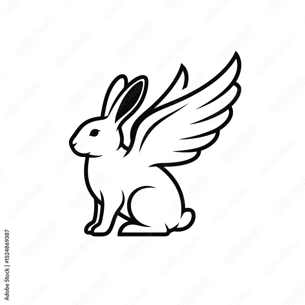 Obraz premium White rabbit with wings line art logo design