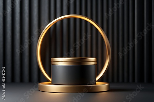 Elegant Black and Gold Product Display Podium Premium 3D Render for Luxury Branding